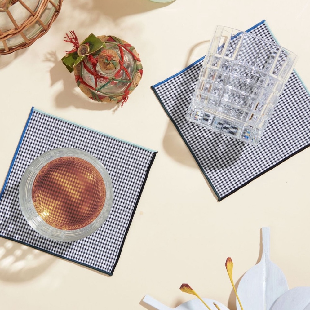Anthropologie Retro Gingham Napkins - Black, Yellow, Cream